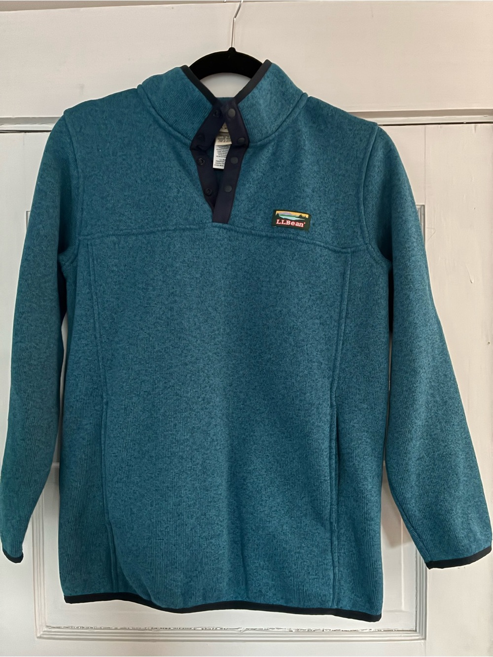 L.L.Bean Teal Half-Snap Fleece Pullover with Navy Trim
